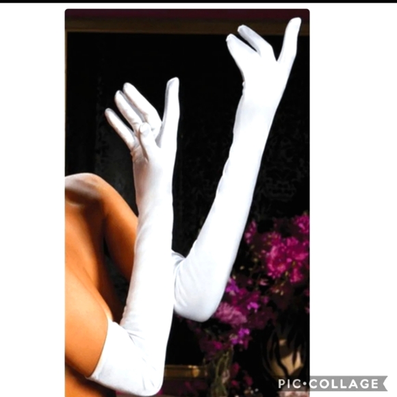 Dramatic women's long 19" white costume gloves - Picture 5 of 11